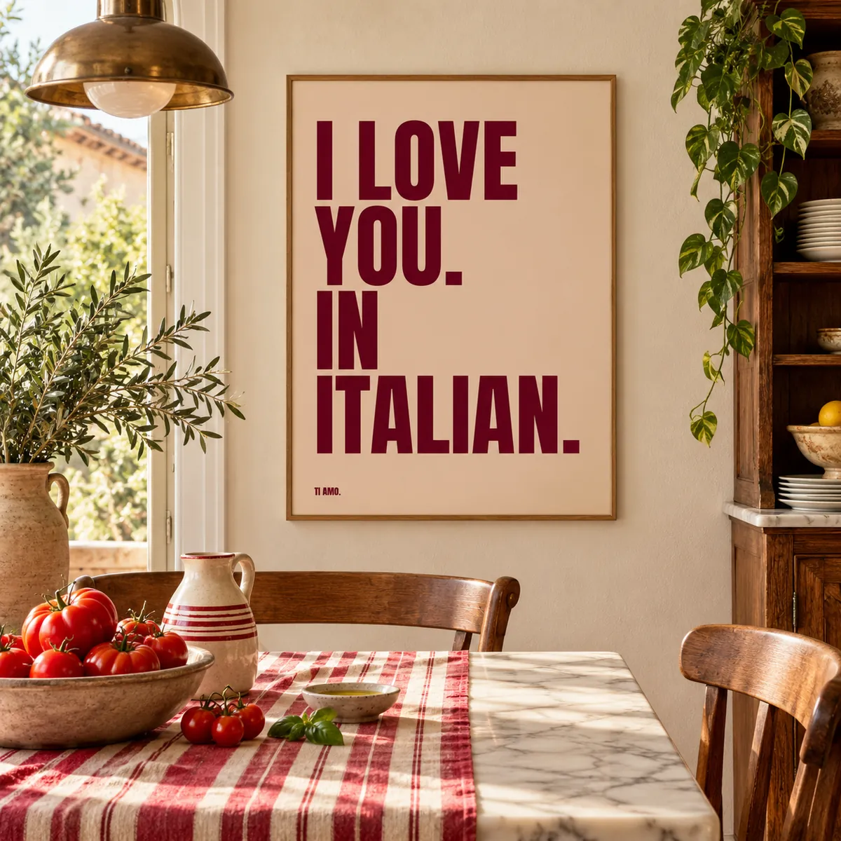 I Love You. In Italian. print, shown framed in a room